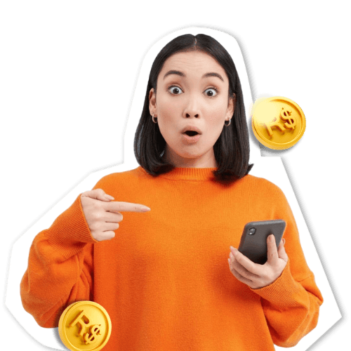 Surprised girl holding phone